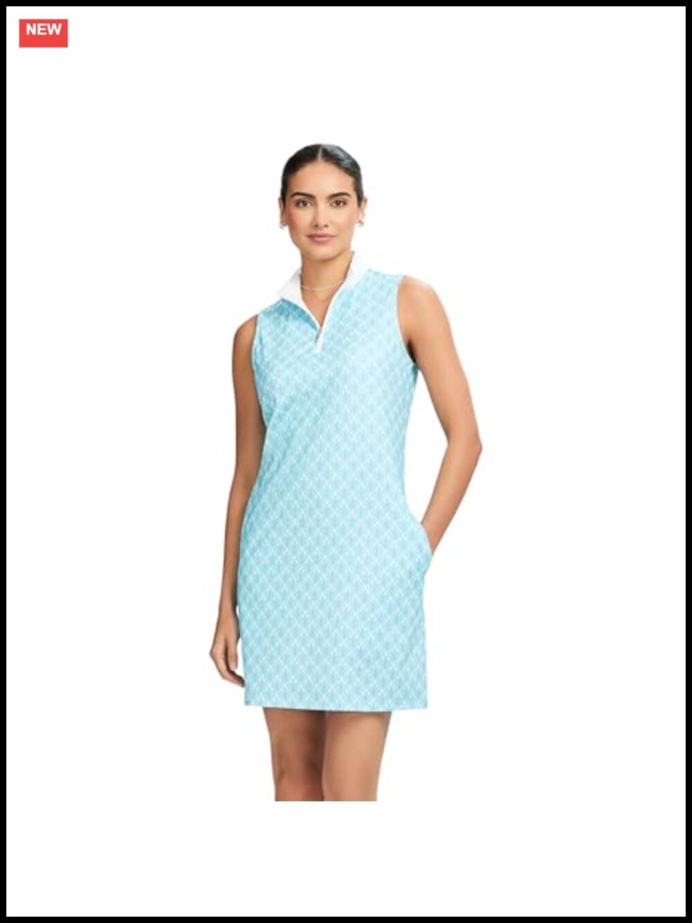 Quarter Zip Sleeveless Athletic Tennis Dress, Polyester Spandex